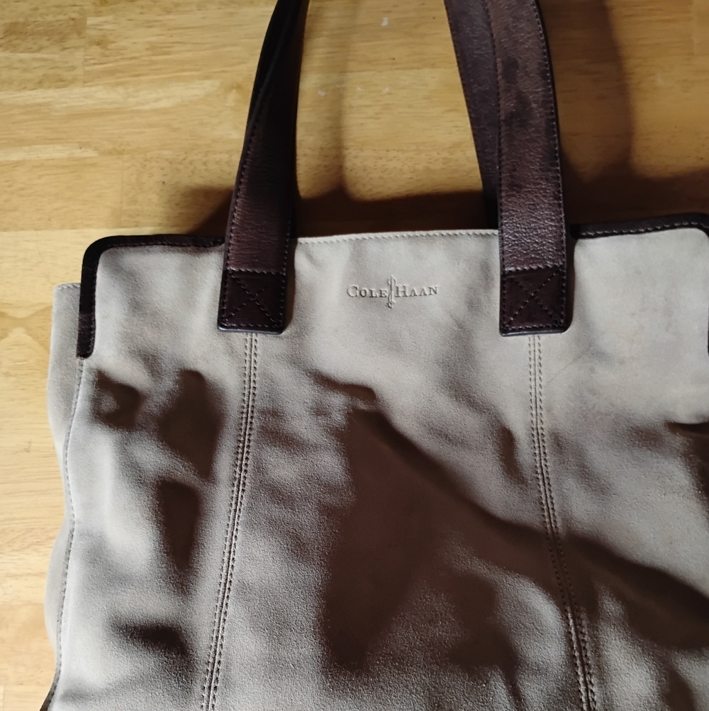 Cole Haan Tan and Brown Suede And Dark Leather Tote Bag